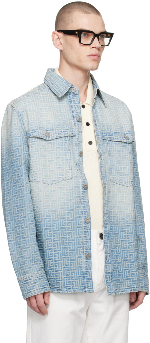 Balmain Blue Monogram Denim Shirt Balmain