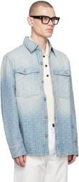 Balmain Blue Monogram Denim Shirt