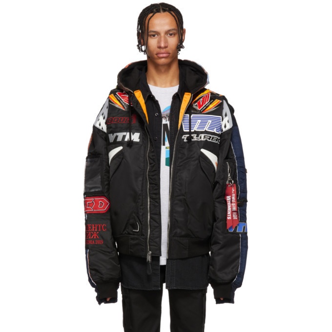 Photo: Vetements Black and Navy Alpha Industries Edition Racing Bomber Jacket