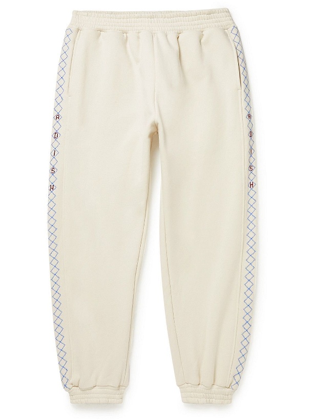 Photo: Adish - Tapered Logo-Embroidered Cotton-Jersey Sweatpants - Neutrals