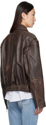Calvin Klein Brown Biker Distressed Leather Jacket