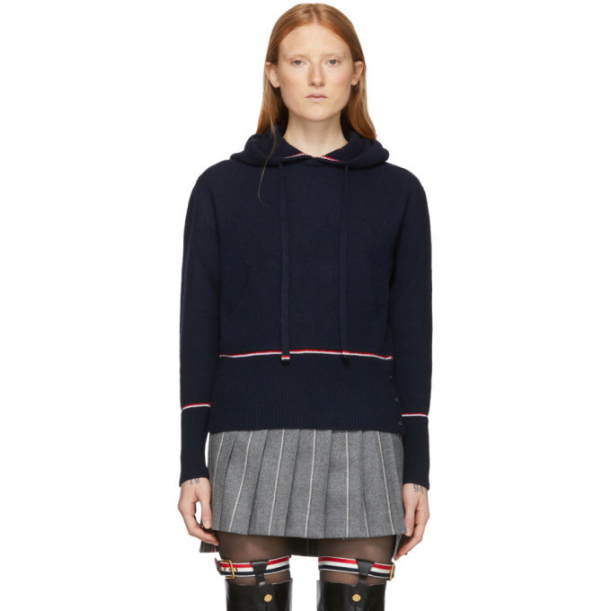 Photo: Thom Browne Navy Cashmere Pullover Hoodie