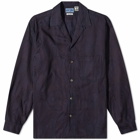 Blue Blue Japan Men's Dyed Susuki Jacquard Open Collar Shir in Indigo