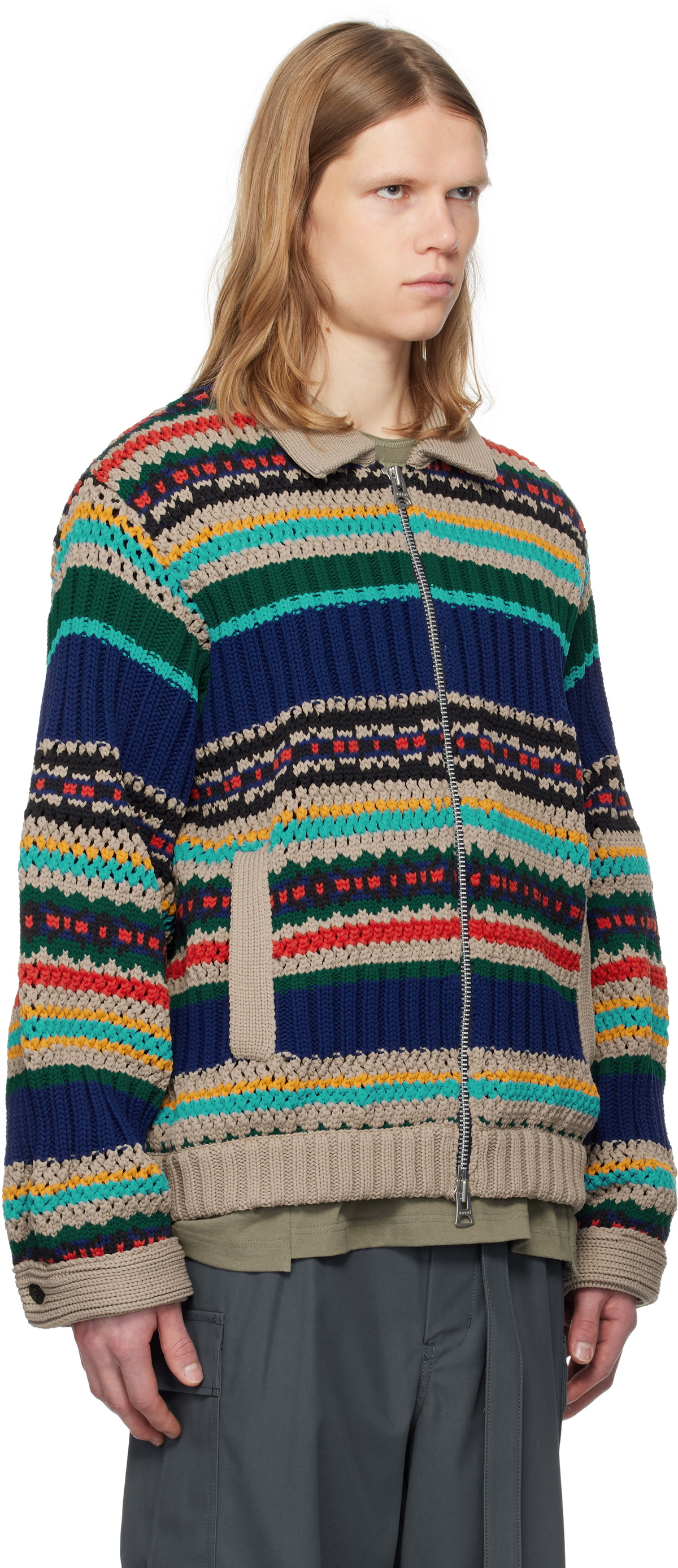 sacai Multicolor Mesh Knit Cardigan Sacai