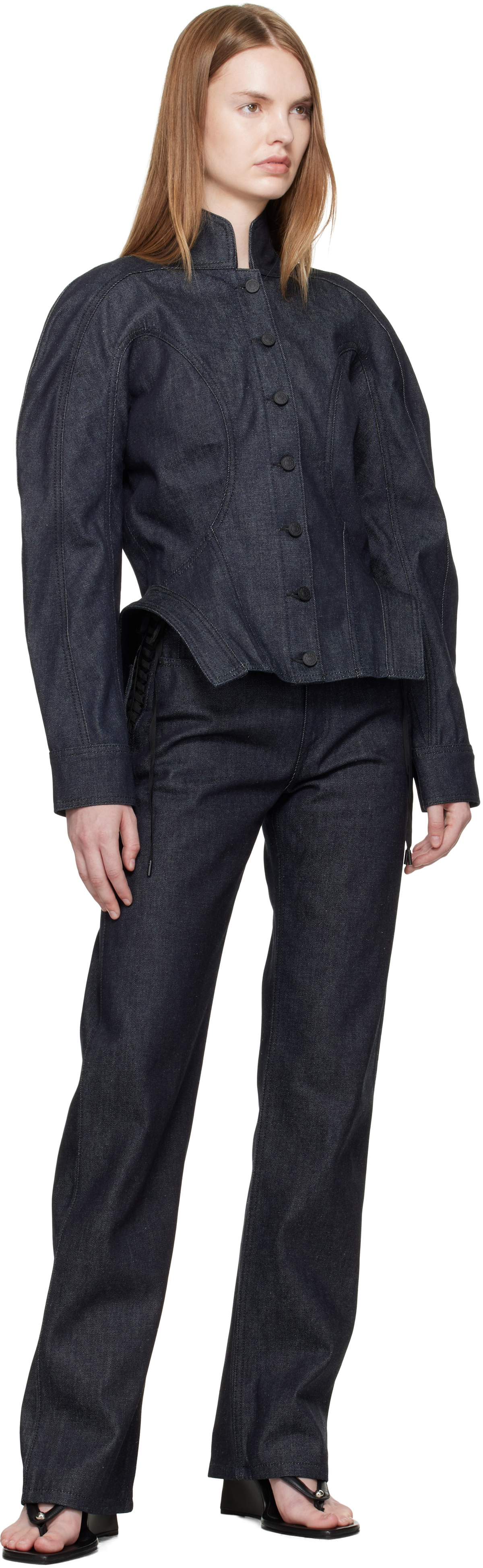 Mugler Indigo Laced-Up Straight Jeans