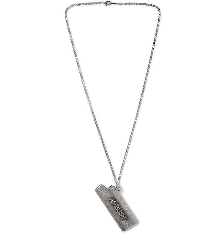 Photo: AMBUSH® - Logo-Embossed Iridescent Metal Lighter Case Necklace - Silver