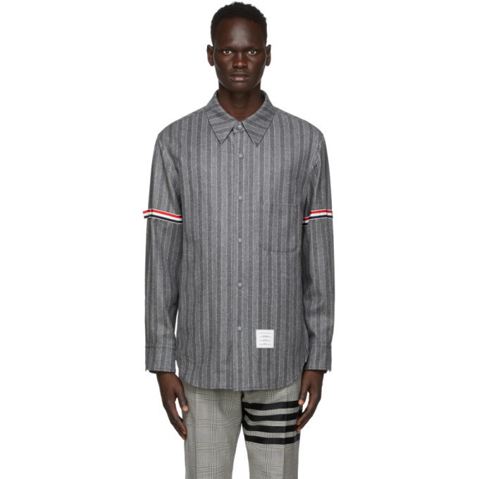 Photo: Thom Browne Grey Stripe Armband Snap Front Jacket