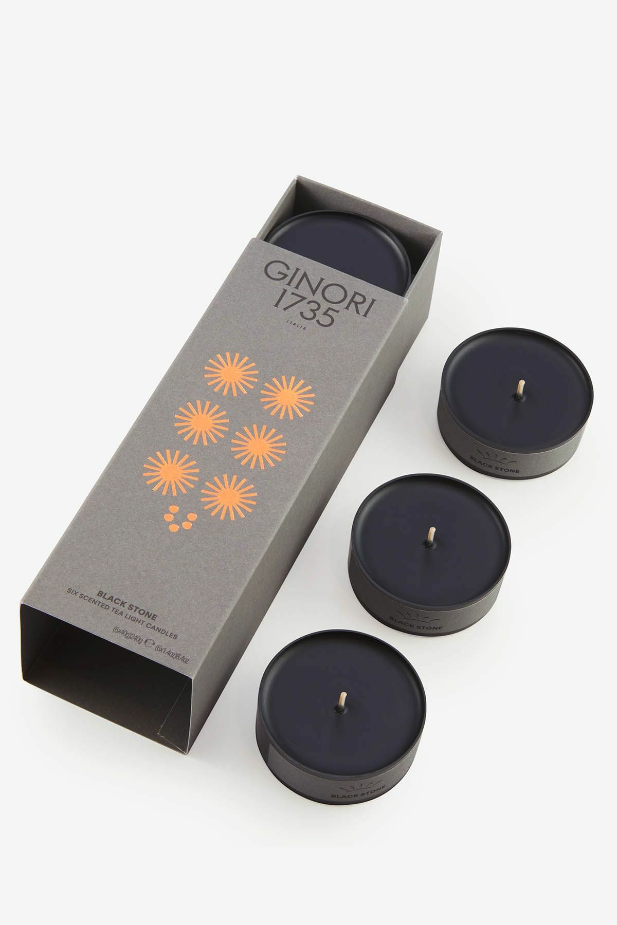 GINORI 1735 black stone scented tea light candles refill 