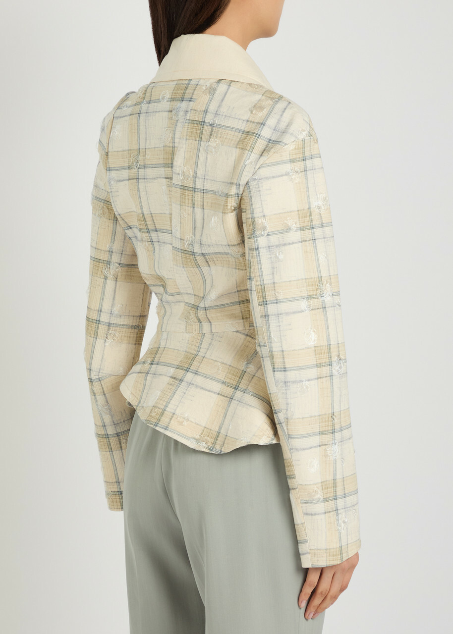 Vivienne Westwood Stormy Checked Distressed Cotton-blend Jacket Ecru
