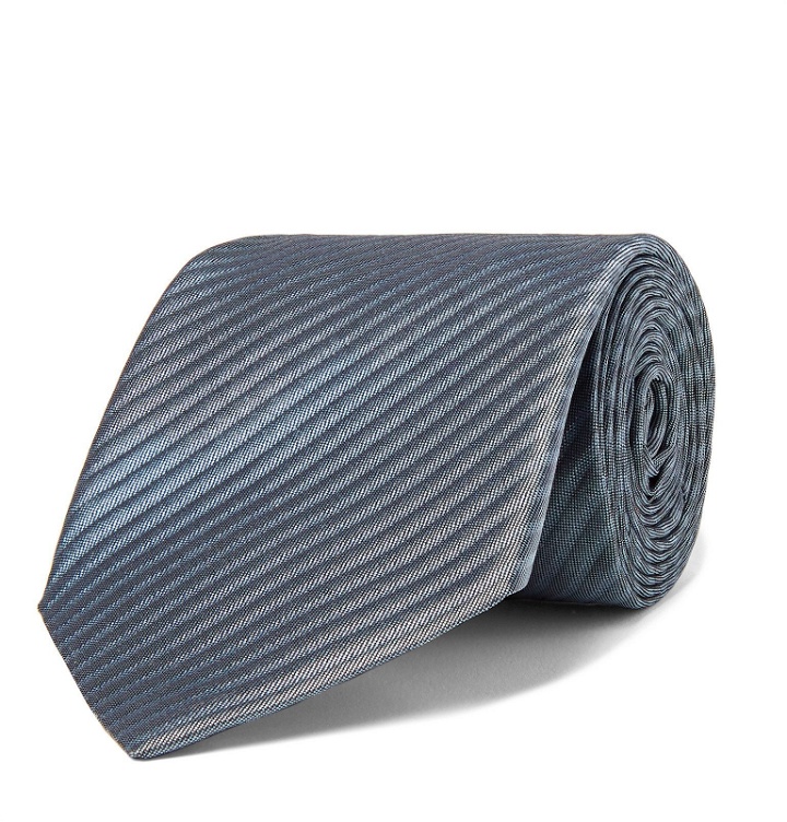 Photo: Giorgio Armani - 8cm Striped Silk-Jacquard Tie - Blue