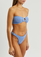 Hunza G - Gloria Seersucker Bandeau Bikini, Light Blue, One Size, Bandeau, Elasticated, Ring Embellishment, Hand Wash, Hunza G Gloria Bikini