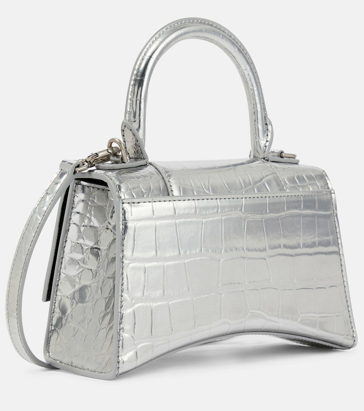 Balenciaga Women's Hourglass Xs Handbag Crocodile Embossed - Silver