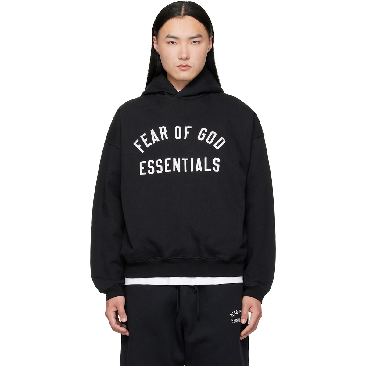 Fear of God ESSENTIALS Black Varsity 90s Hoodie