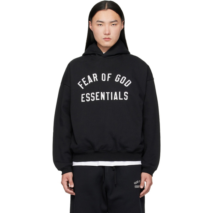 Photo: Fear of God ESSENTIALS Black Varsity 90s Hoodie
