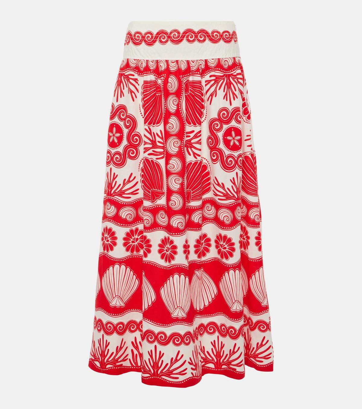 【Farm Rio】 Red Ainika Shellリネンブレンドブラトップ Farm Rio Red Ainika Shell linen-blend maxi skirt Farm Rio
