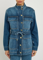 Veronica Beard Truman Drawstring Denim Jacket Mid Blu