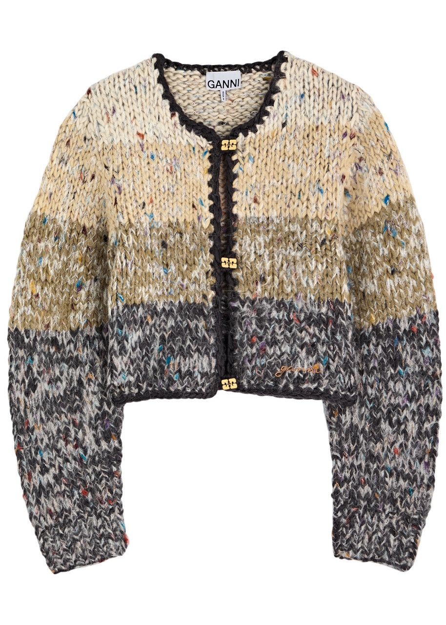 Ganni Cropped Wool-blend Cardigan Grey GANNI