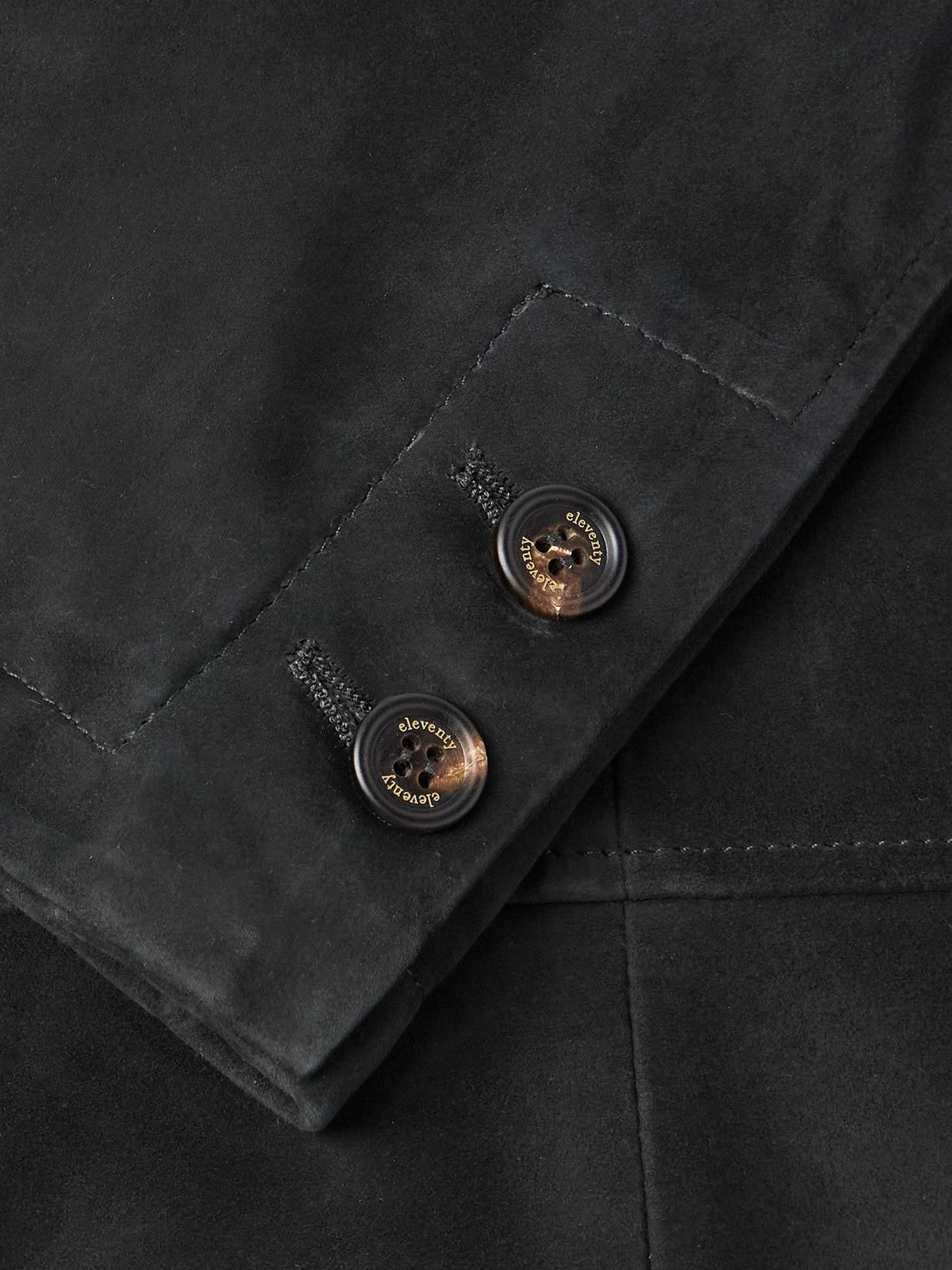 Eleventy - Slim-Fit Nehru-Collar Padded Suede Down Jacket - Black