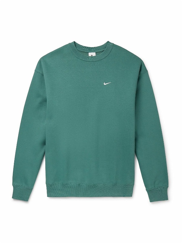 Photo: Nike - Solo Swoosh Logo-Embroidered Cotton-Blend Jersey Sweatshirt - Green