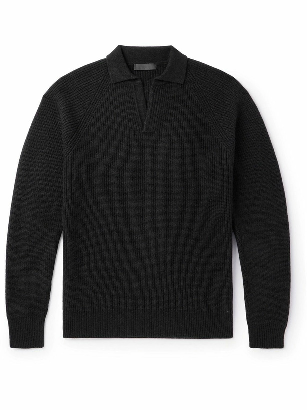 Photo: Saman Amel - Slim-Fit Ribbed Cashmere Polo Shirt - Black