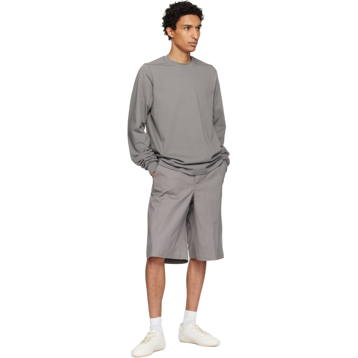 Rick Owens Gray Tower Short Crewneck LS Sweatshirt