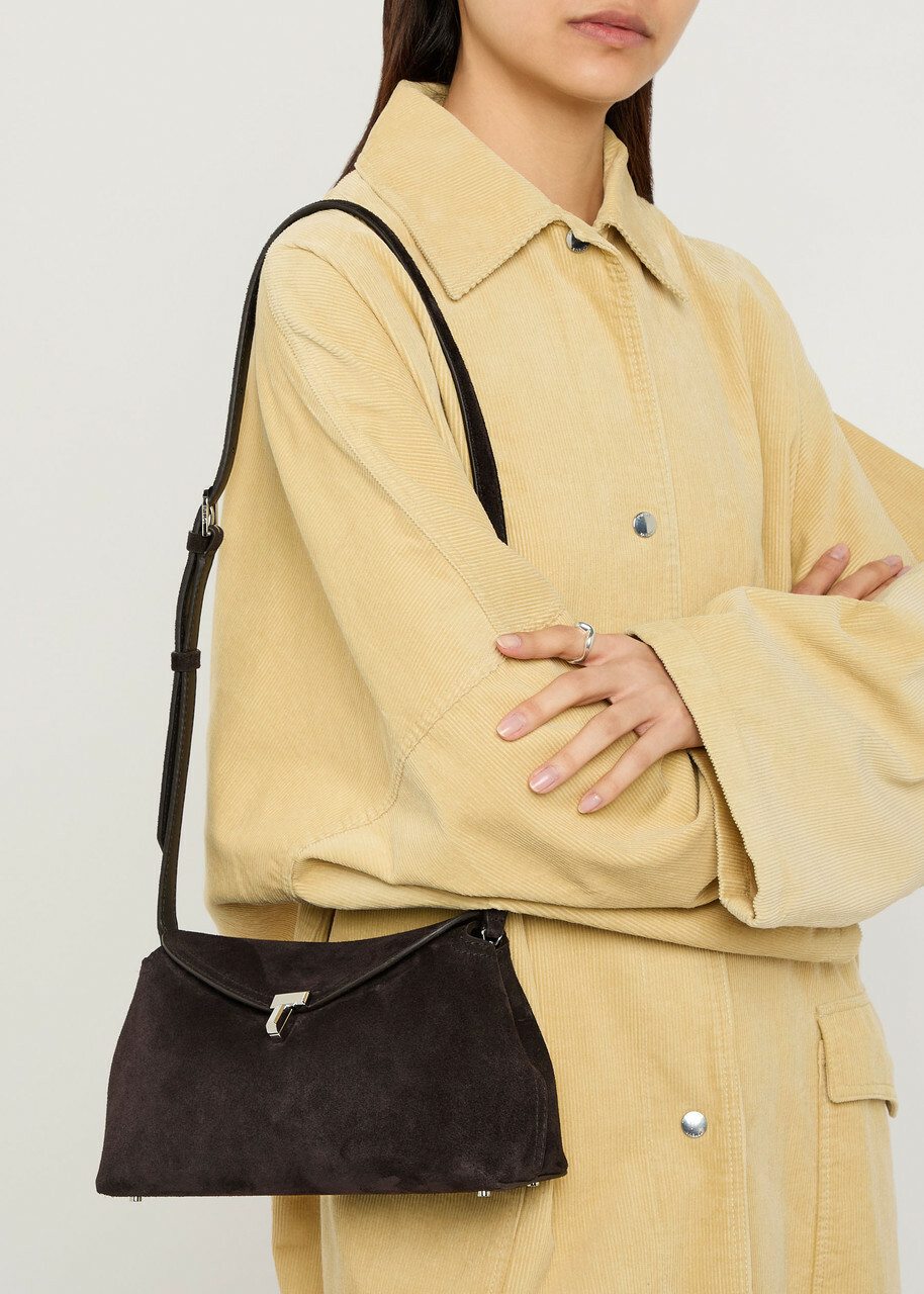 Toteme T-lock Suede Clutch - Dark Brown - One Size