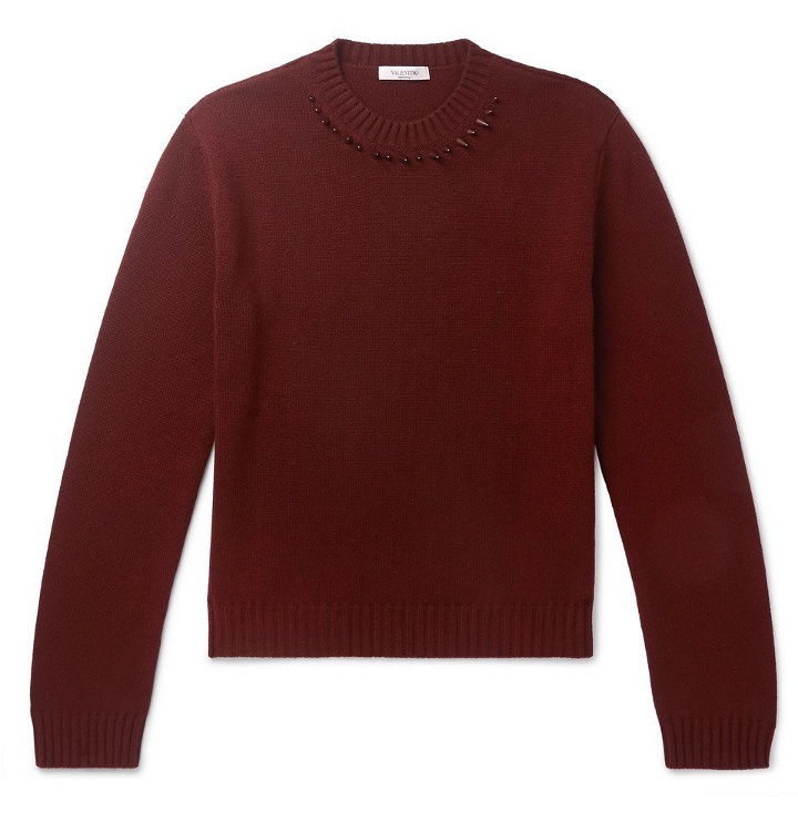 Photo: Valentino - Slim-Fit Studded Cashmere Sweater - Men - Red
