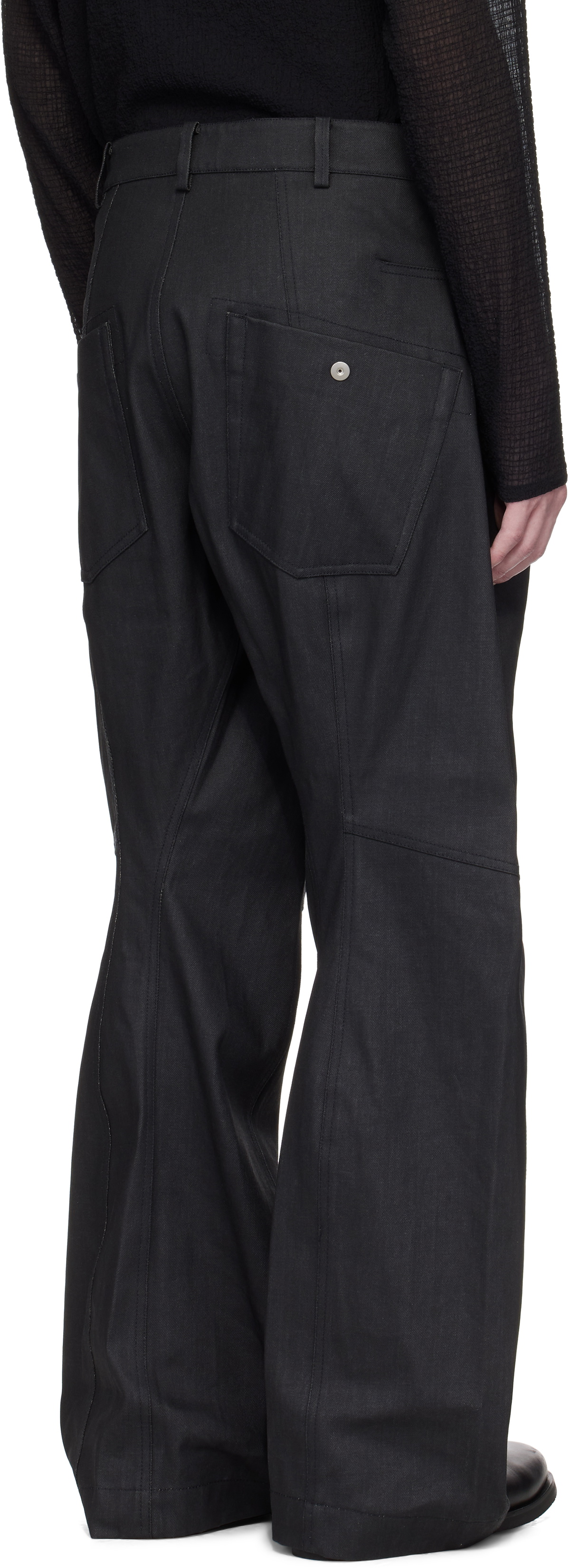 Omar Afridi Black Knee Darted Flare Coated Jeans