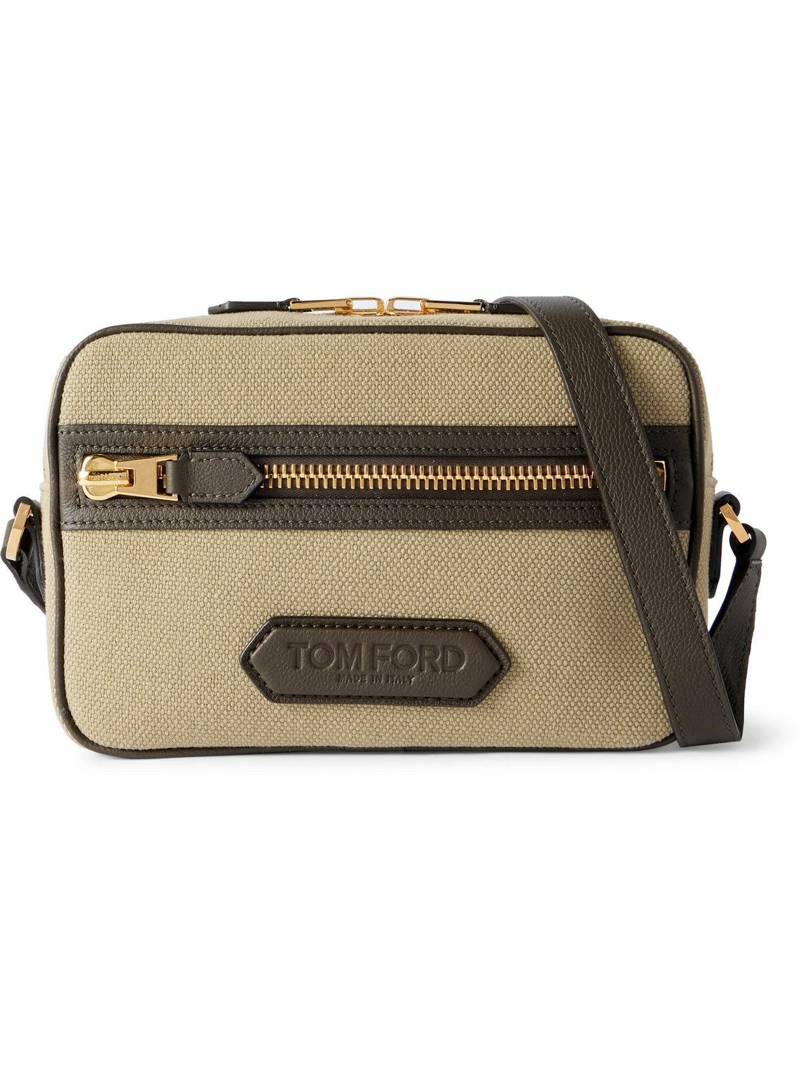 TOM FORD - Logo-Embossed Leather-Trimmed Cotton-Canvas Messenger Bag