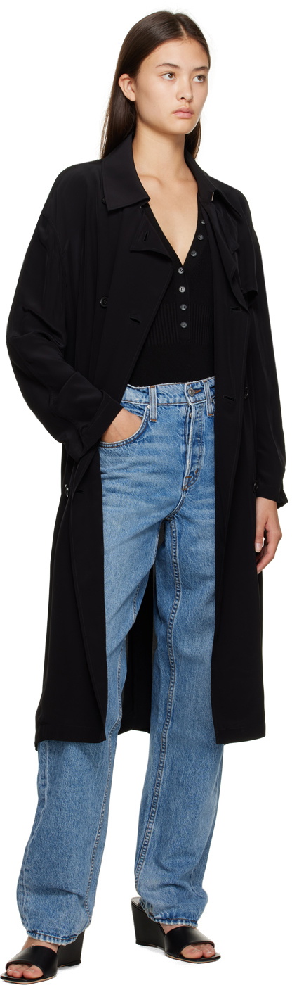 Theory Black Double-Breasted Trench Coat