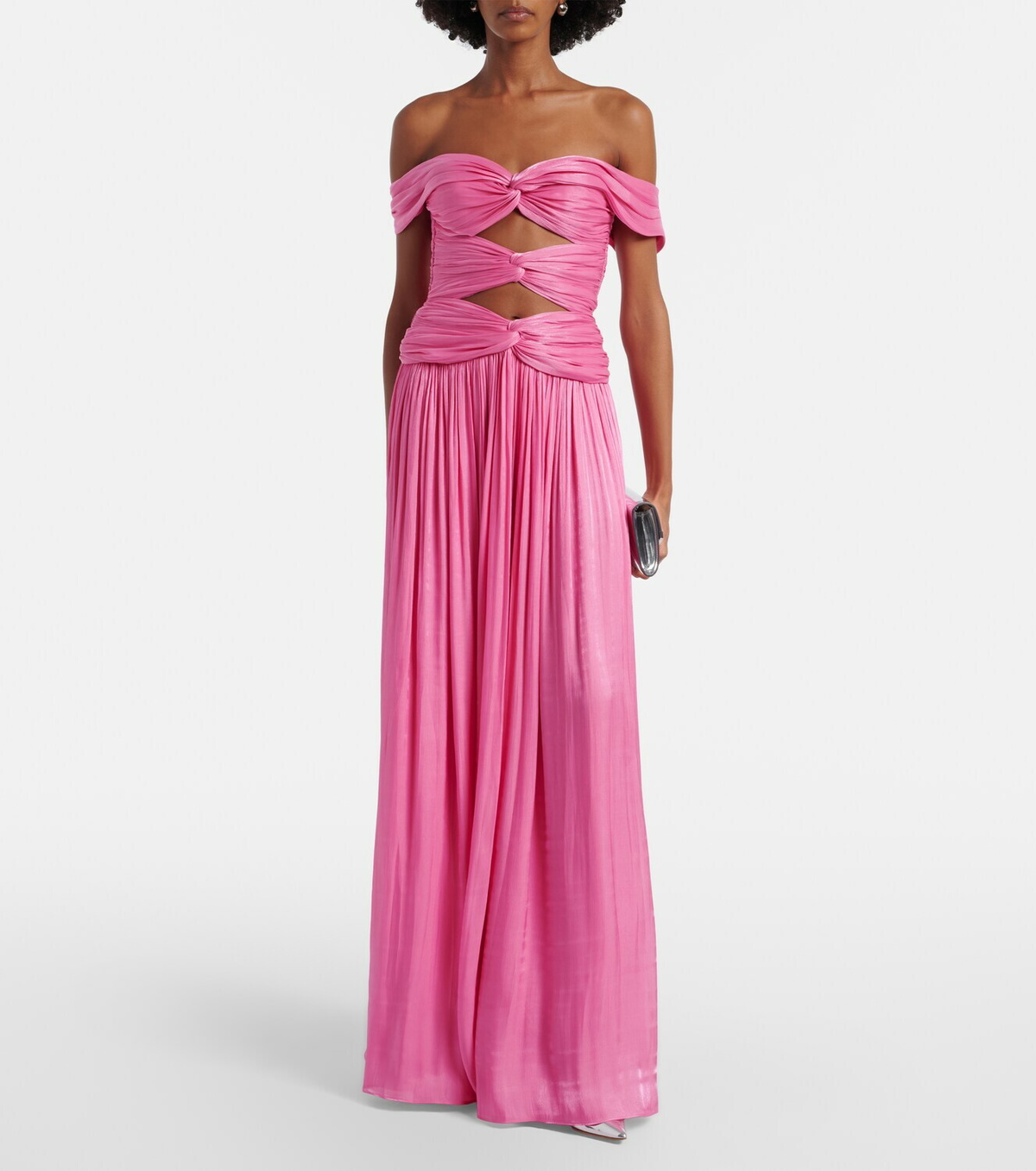 Costarellos Cutout Lurex georgette gown