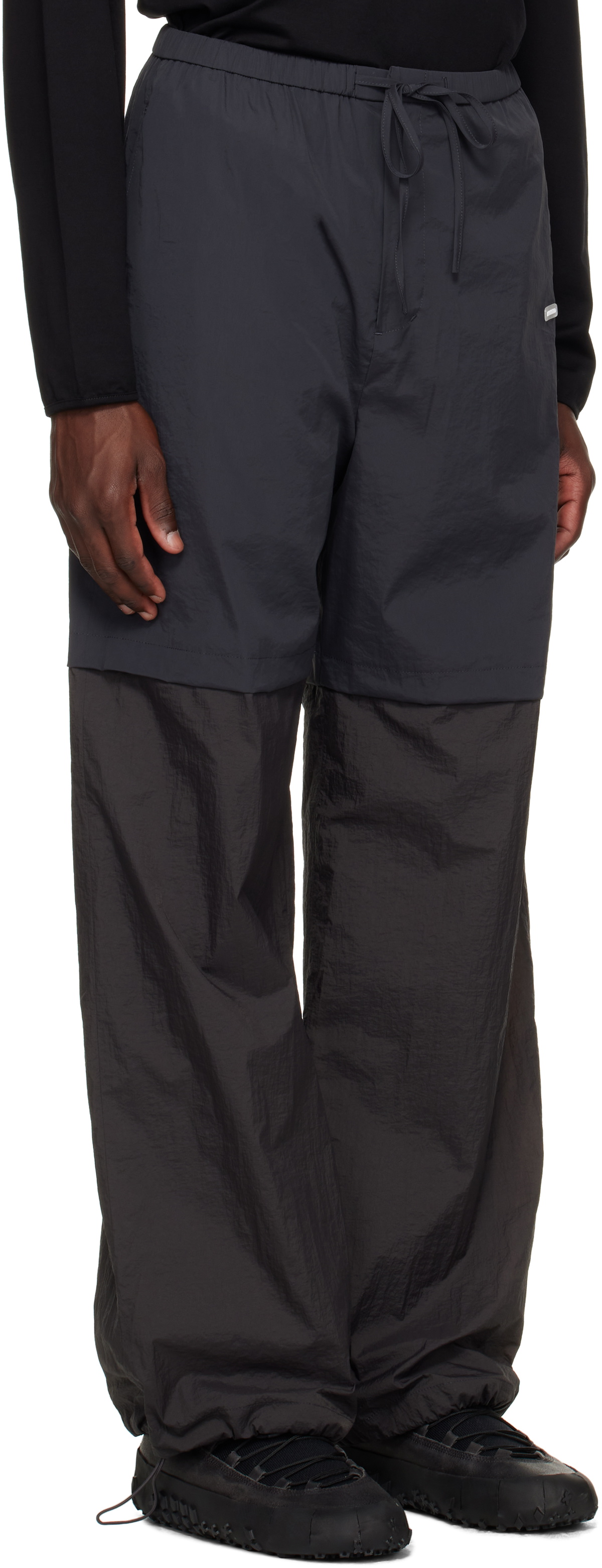 AMOMENTO Gray Nylon Layered Trousers