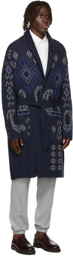 Etro Navy Wool Jersey Coat