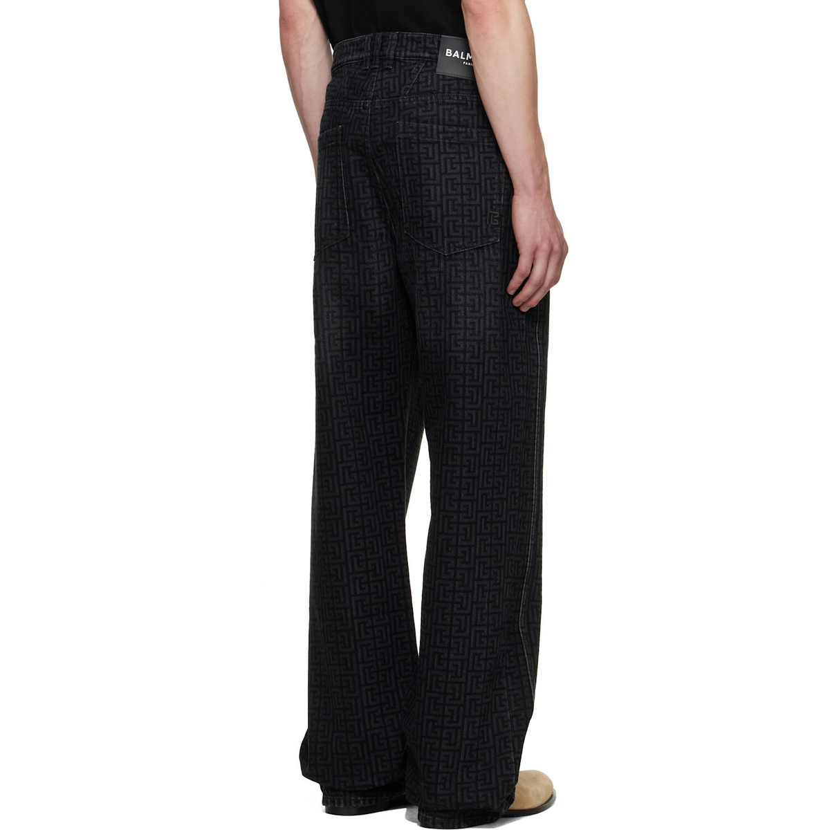 BALMAIN Black Monogram Loose Jeans