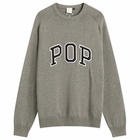 Pop Trading Company Men's Knitted Arch Logo Crew Sweater in Grey Heather
