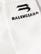 BALENCIAGA - Glow-In-The-Dark Logo-Intarsia Cotton-Blend Socks - White