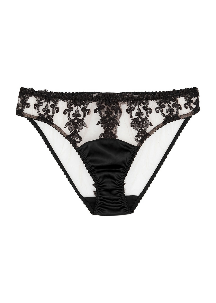Fleur OF England Onyx Embroidered Tulle Briefs Black