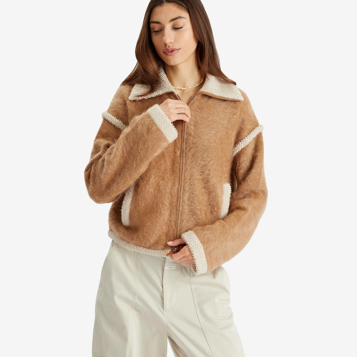 GUEST IN RESIDENCE Women's Grizzly Bomber Jacket in Almond/Oatmeal