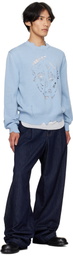 McQueen Blue Distressed Skull Sweater