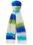 Loewe - Logo-Appliquéd Fringed Striped Mohair-Blend Scarf