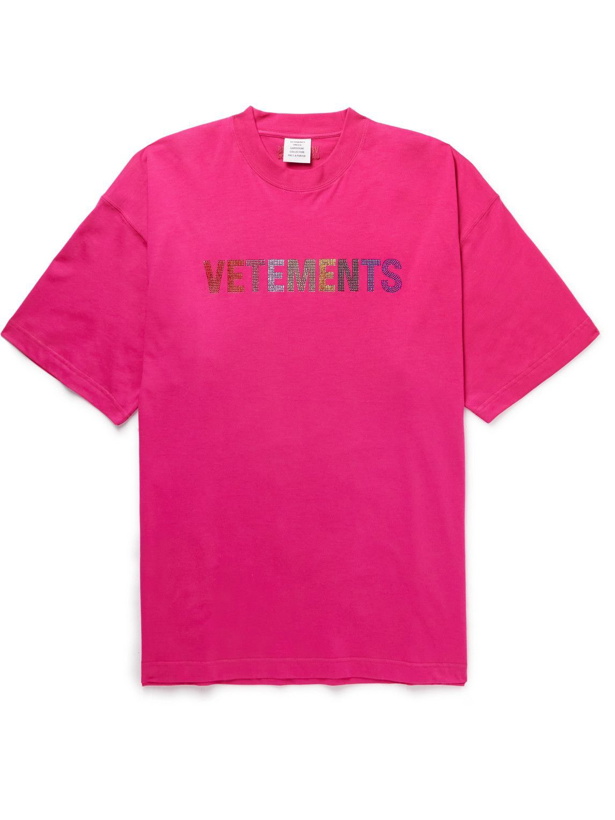 Photo: VETEMENTS - Oversized Crystal-Embellished Cotton-Jersey T-Shirt - Pink