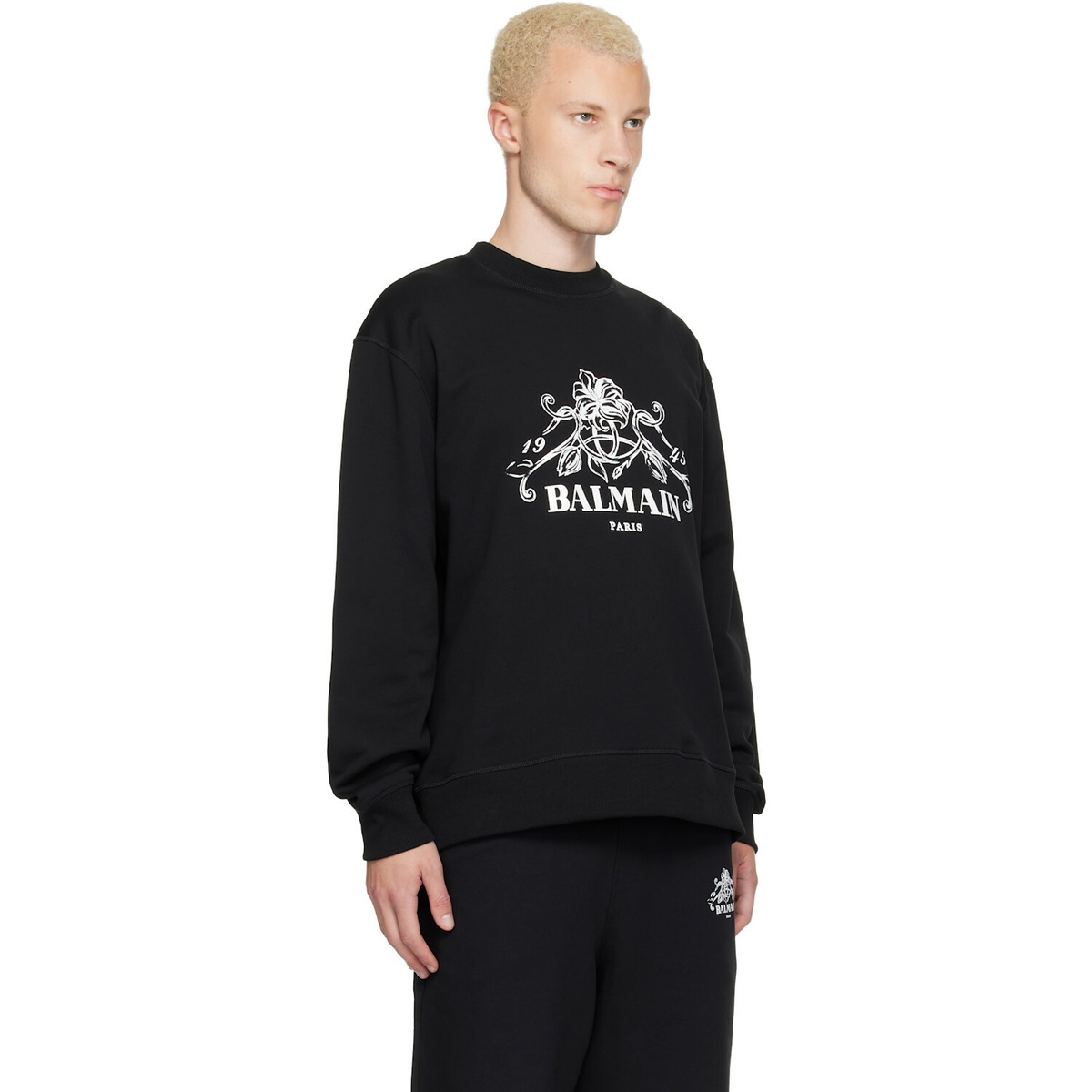 BALMAIN Black Printed 'Balmain Vine' Sweatshirt