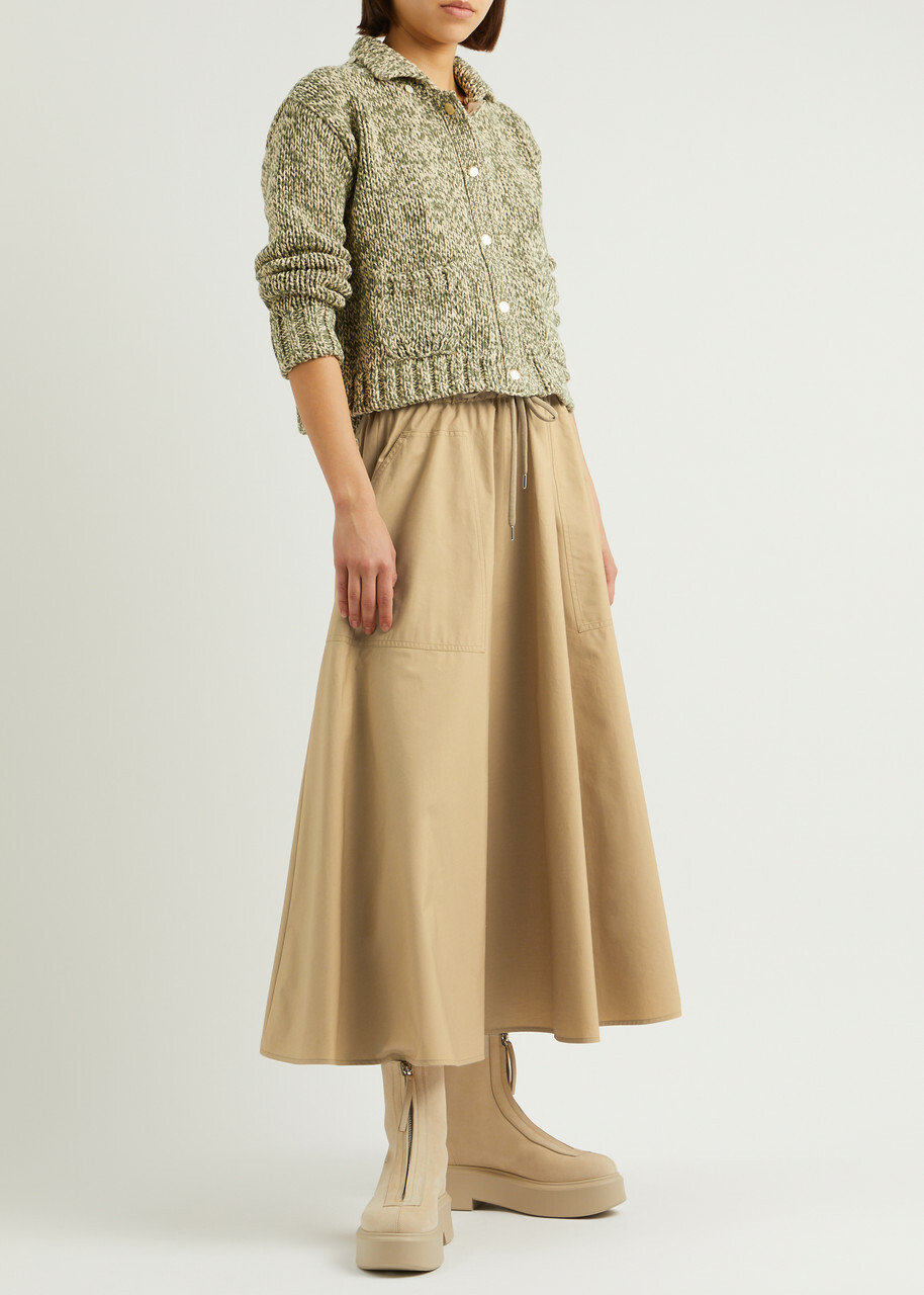 【送料&関税込】Moncler Flared Skirt Moncler Flared Cotton-poplin Midi Skirt Camel Moncler