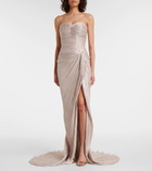 Marmar Halim Caped gathered pleated silk gown
