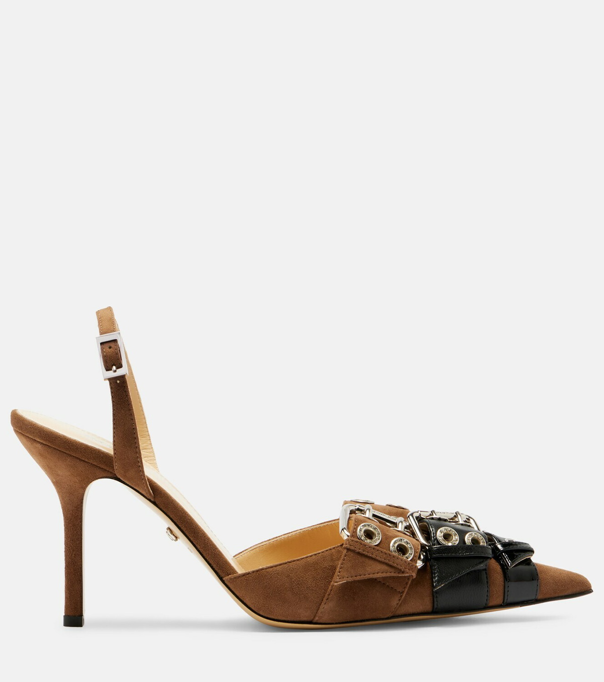 Mach & Mach Buckle Belt 95 suede slingback pumps