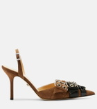 Mach & Mach Buckle Belt 95 suede slingback pumps