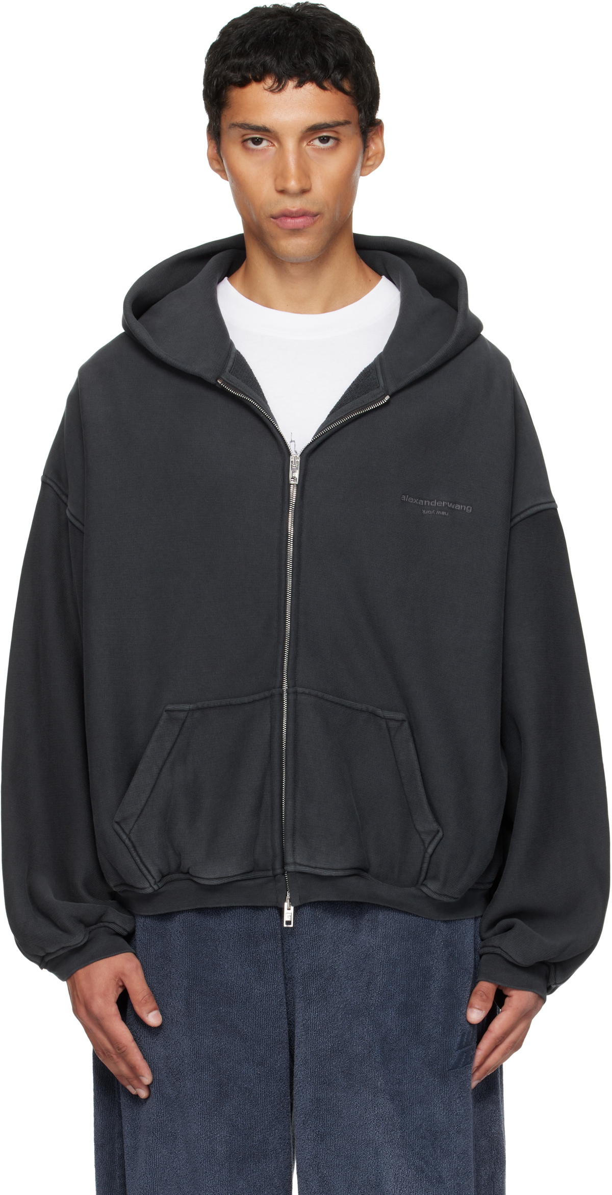 Alexander Wang Gray Oversize Star Logo-Print Zip-Up Hoodie