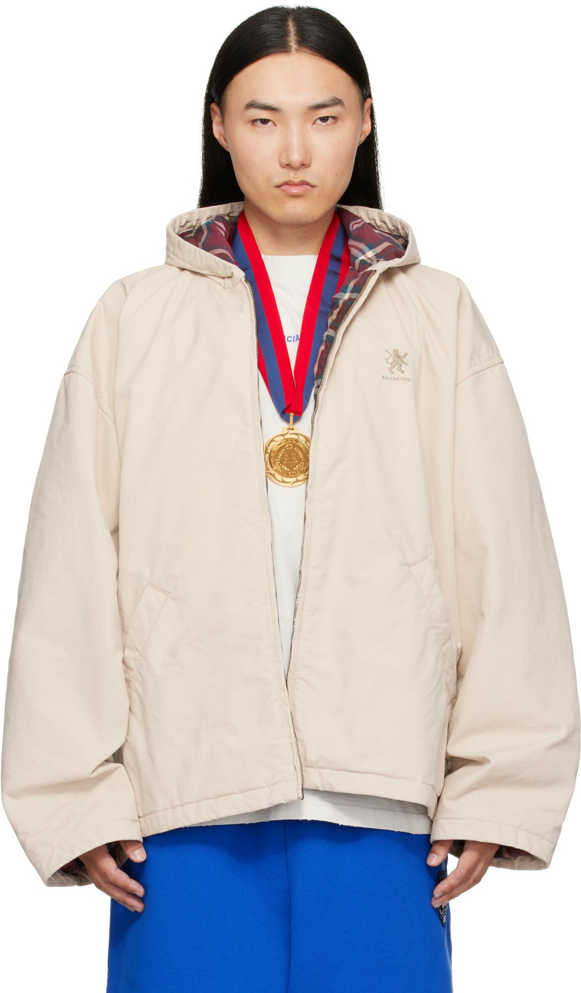 Balenciaga Beige Hooded Zip Up Jacket