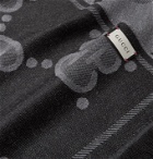 GUCCI - Fringed Logo-Jacquard Wool Scarf - Gray