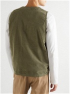 Hartford - Will Camouflage-Print Garment-Dyed Cotton-Corduroy Gilet - Green